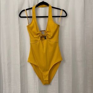 Mustard yellow halter one piece